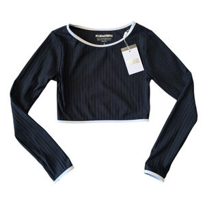 Solid and Striped Nola Black Ribbed Rashguard New Size Small Long Sleeve